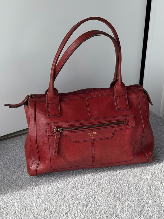 Fossil Handbags - Fossil Red Leather Double-Handle Satchel